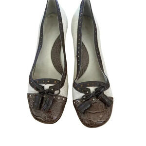 Marcello Paci Women's Beige & Brown Leather Slip On Canvas‎ Heel Size 7.5M